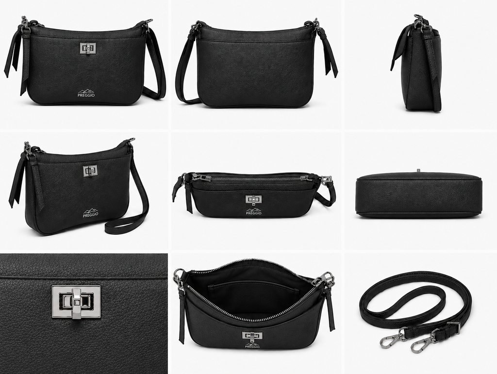 Preggio Cross-Body Black Leather Bag