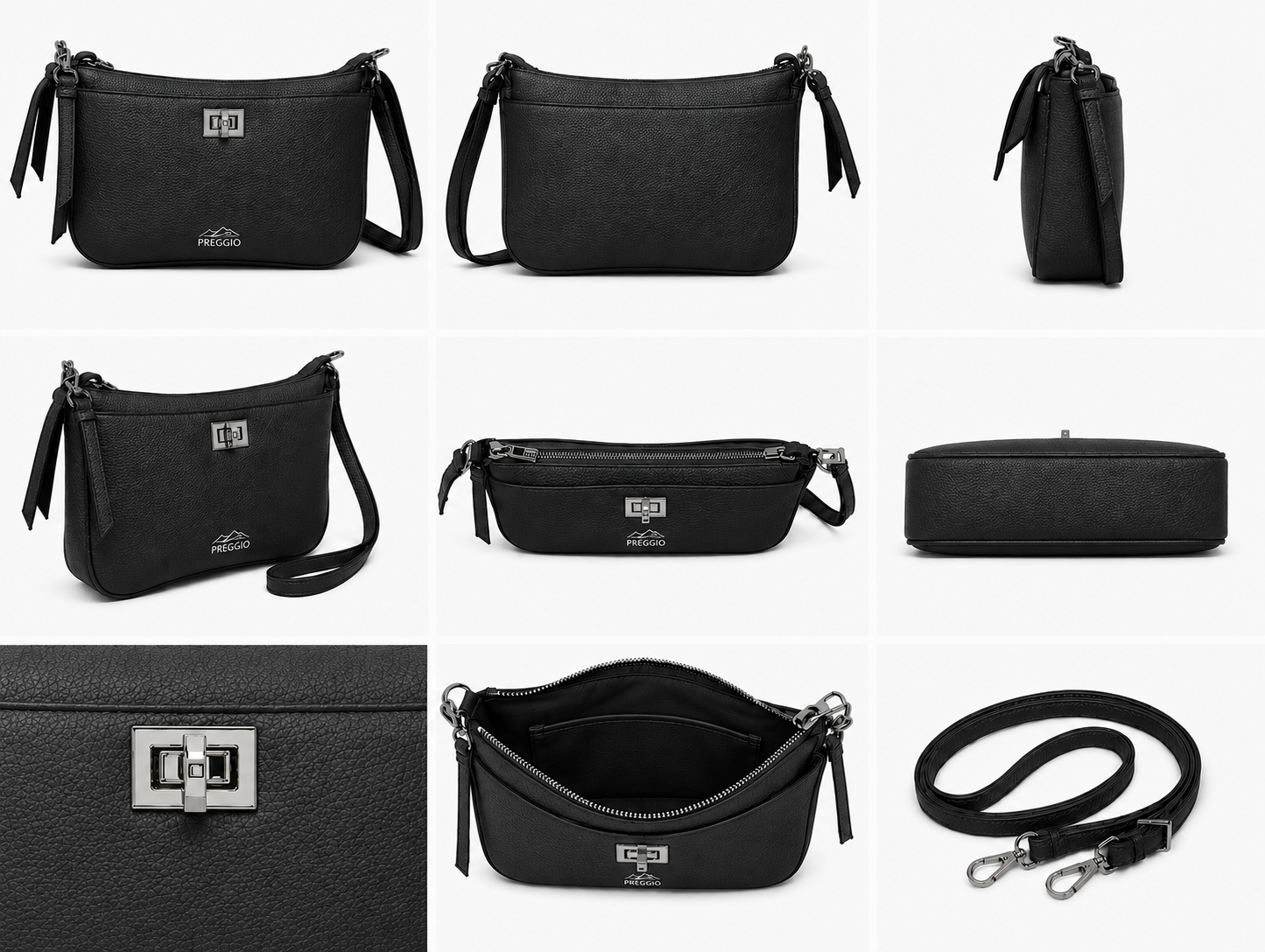 Preggio Cross-Body Black Leather Bag